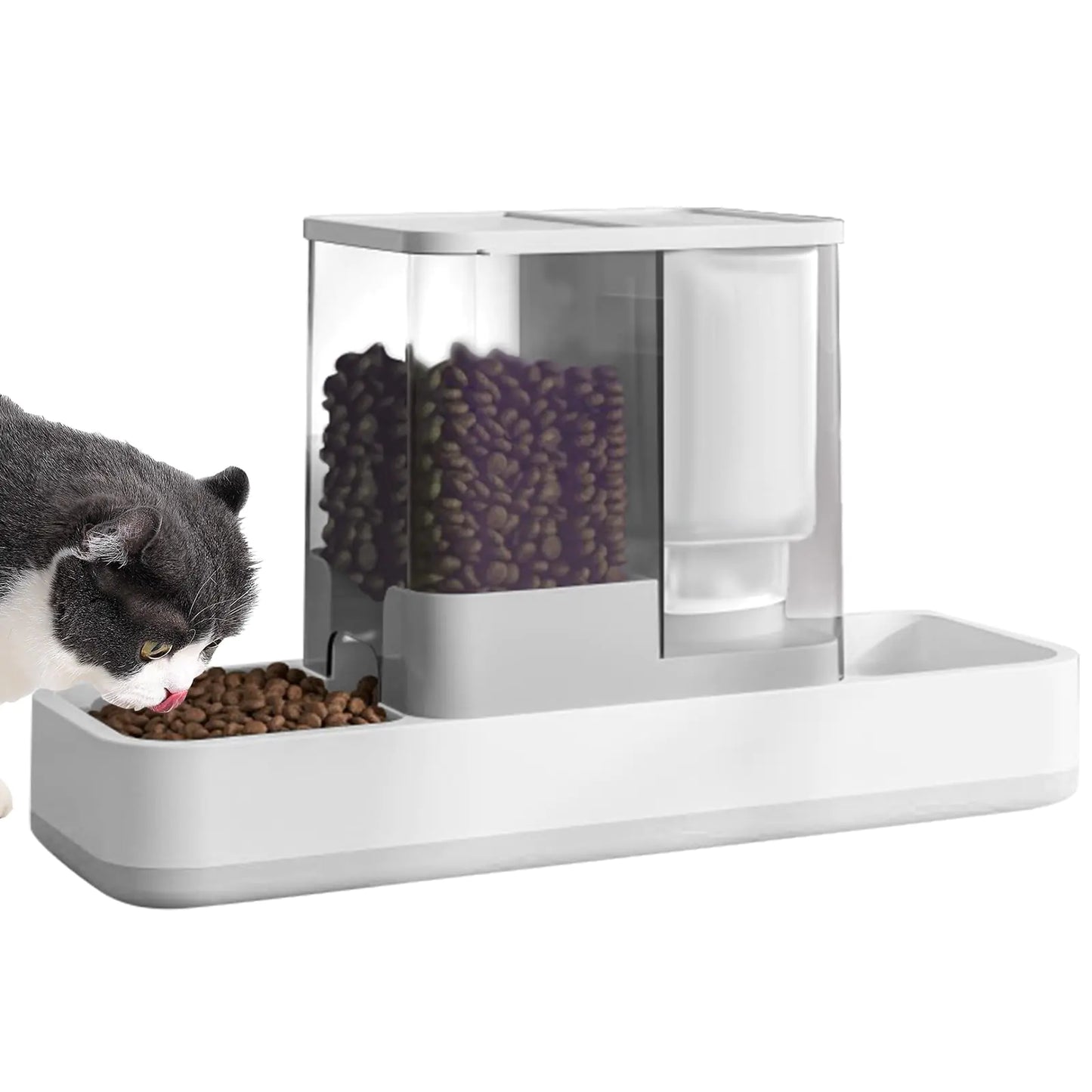 Luismia Automatic Small Pet Feeder and Water Dispenser 2 in 1 Gravity Cat Auto Cat Small Medium Dog Feeder and Waterer Set Feeder Dish for Puppy Kitten Small Pets (White)