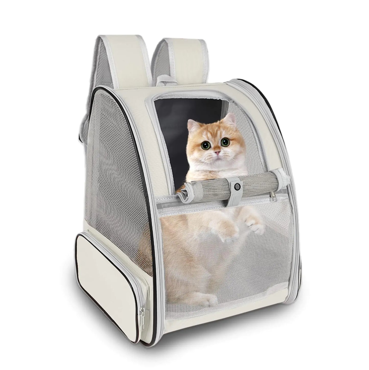 Cat Backpack CarrierPet Carrier Airline Approved for Small Dog Cat Puppy Kitten BunnyVentilated Mesh Design Animal Backpack for Hiking Camping Travel Bag (Creamy White)