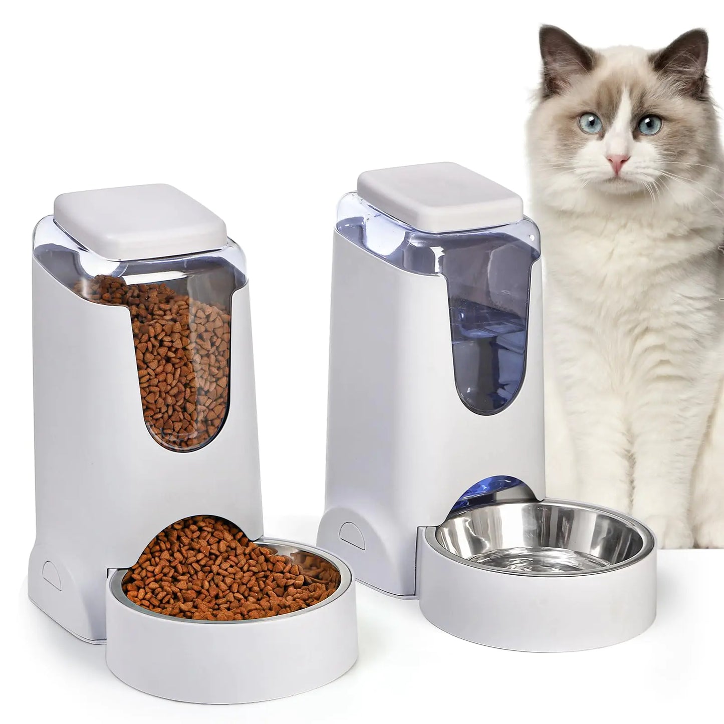 Cedilis Automatic Cat Feeder and Water Dispenser with Stainless Steel Bowl 1 Gallon Dog Gravity Food Feeder and Waterer Set Self Feeding Pet Food Dispenser for Cat Dog Puppy Kitten