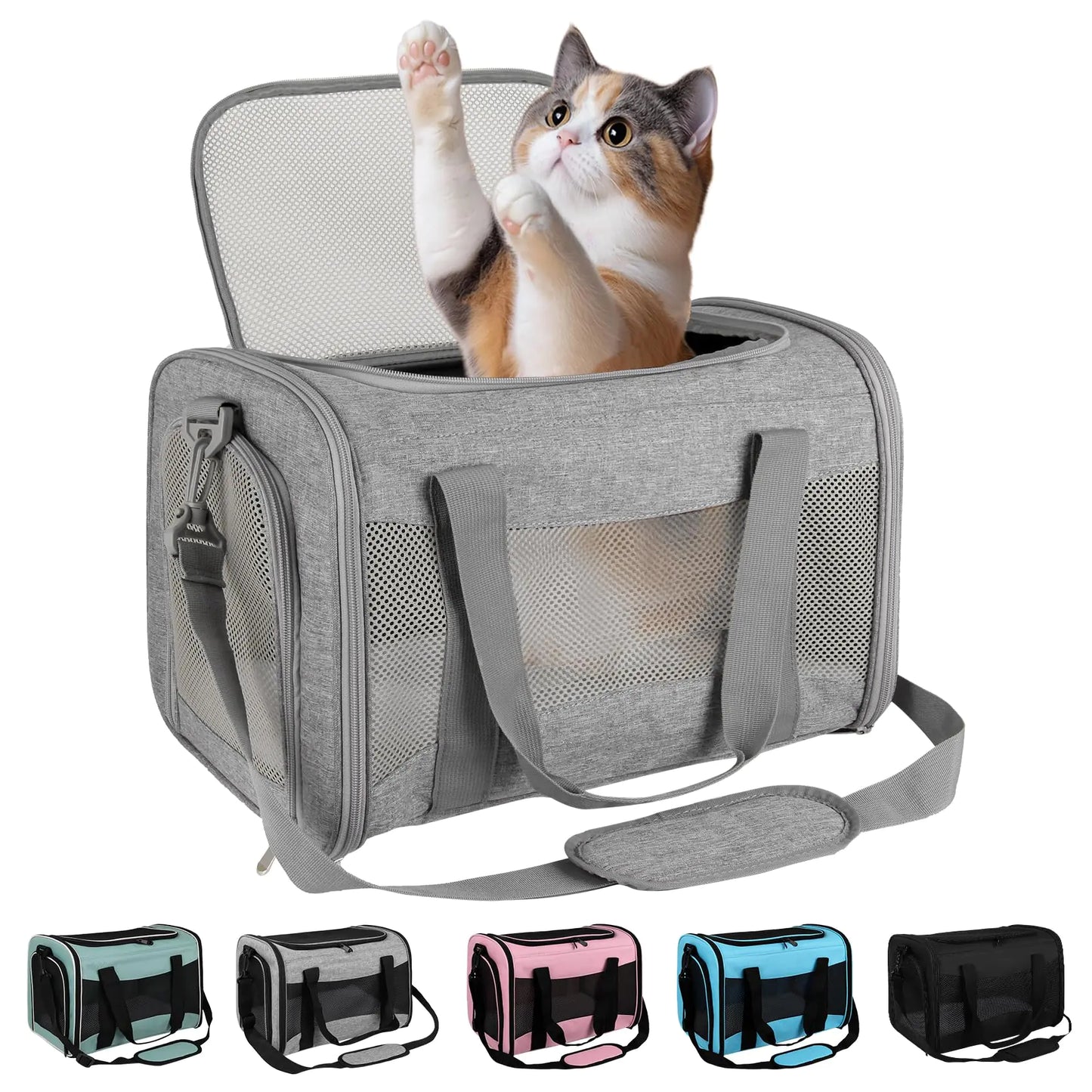 Cat carrier Cat Carrying Case Pet Dog Carrier Soft-Sided Cat Bag Airline Approved Pet Travel Carrier Up to 15 Lbs Collapsible Cat Carrier Dog Carrier for Medium Cats Small Cats Dogs (grey 17*11*11)