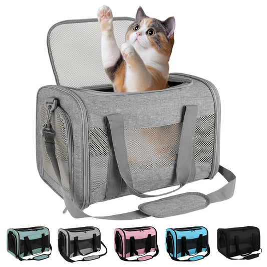 Cat carrier Cat Carrying Case Pet Dog Carrier Soft-Sided Cat Bag Airline Approved Pet Travel Carrier Up to 15 Lbs Collapsible Cat Carrier Dog Carrier for Medium Cats Small Cats Dogs (grey 17*11*11)