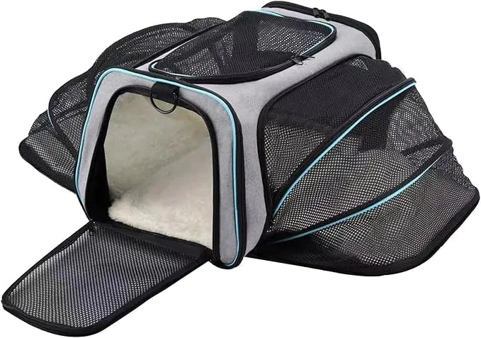 Haustiertransportbox, flugtauglich, erweiterbar, weich, für Katzen, Welpen und andere Haustiere geeignet, große und kleine Hundetasche mit herausnehmbarer Fleece-Einlage, blau, 45,7 cm L x 27,9 cm B x 27,9 cm H