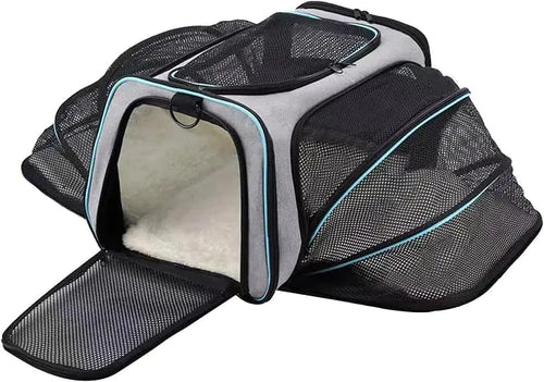 Haustiertransportbox, flugtauglich, erweiterbar, weich, für Katzen, Welpen und andere Haustiere geeignet, große und kleine Hundetasche mit herausnehmbarer Fleece-Einlage, blau, 45,7 cm L x 27,9 cm B x 27,9 cm H