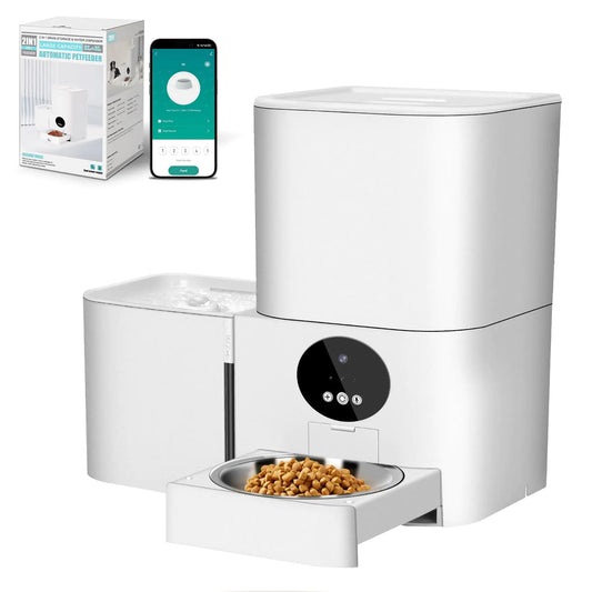 2-in-1 Upgrade Automatic Cat Feeder Water Dog Feeder Automatically Supports WiFi Connection Supports 2.4GHz and 5GHz Pet Feeder Can Be Mobile Timed Dosing Pet Food Dispenser with a Pet Water Dispenser