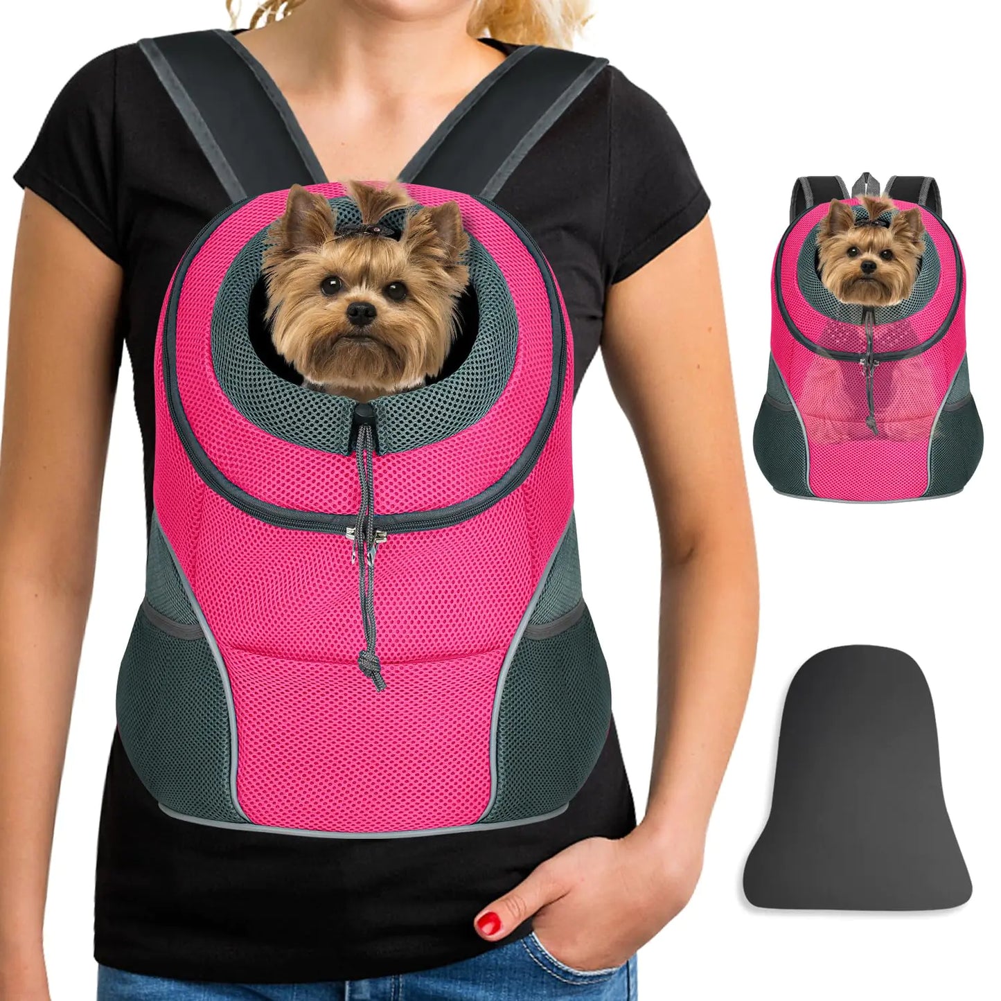 YUDODO Pet Dog Backpack Carrier Small Dog Front Carrier Pack Reflective Head Out Motorcycle Puppy Carrying Bag Backpack for Small Medium Dogs Cats Rabbits Outdoor Travel Hiking Cycling (M Pink)