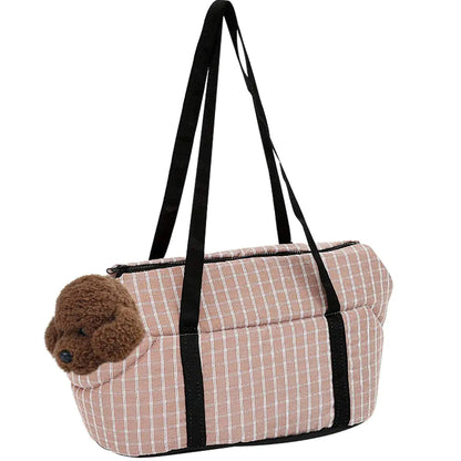 Kelendle Thickened Warm Pet Sling Carrier Purse Dog Tote Bag Portable Hand-Free Lattice Cats Shoulder Bag with Cushion Strap Zipper for Travel Outdoor Shopping Hiking Walking(CoffeeBig)