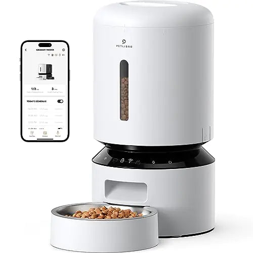 PETLIBRO Automatic Cat Feeder 5G WiFi Automatic Dog Feeder with Freshness Preservation 5L Timed Cat Feeder with Low Food Sensor Up to 10 Meals Per Day Granary Pet Feeder for Cats White