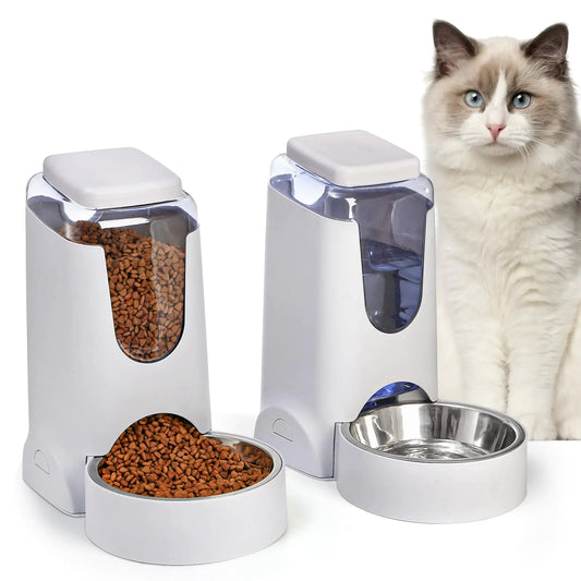 Cedilis Automatic Cat Feeder and Water Dispenser with Stainless Steel Bowl 1 Gallon Dog Gravity Food Feeder and Waterer Set Self Feeding Pet Food Dispenser for Cat Dog Puppy Kitten