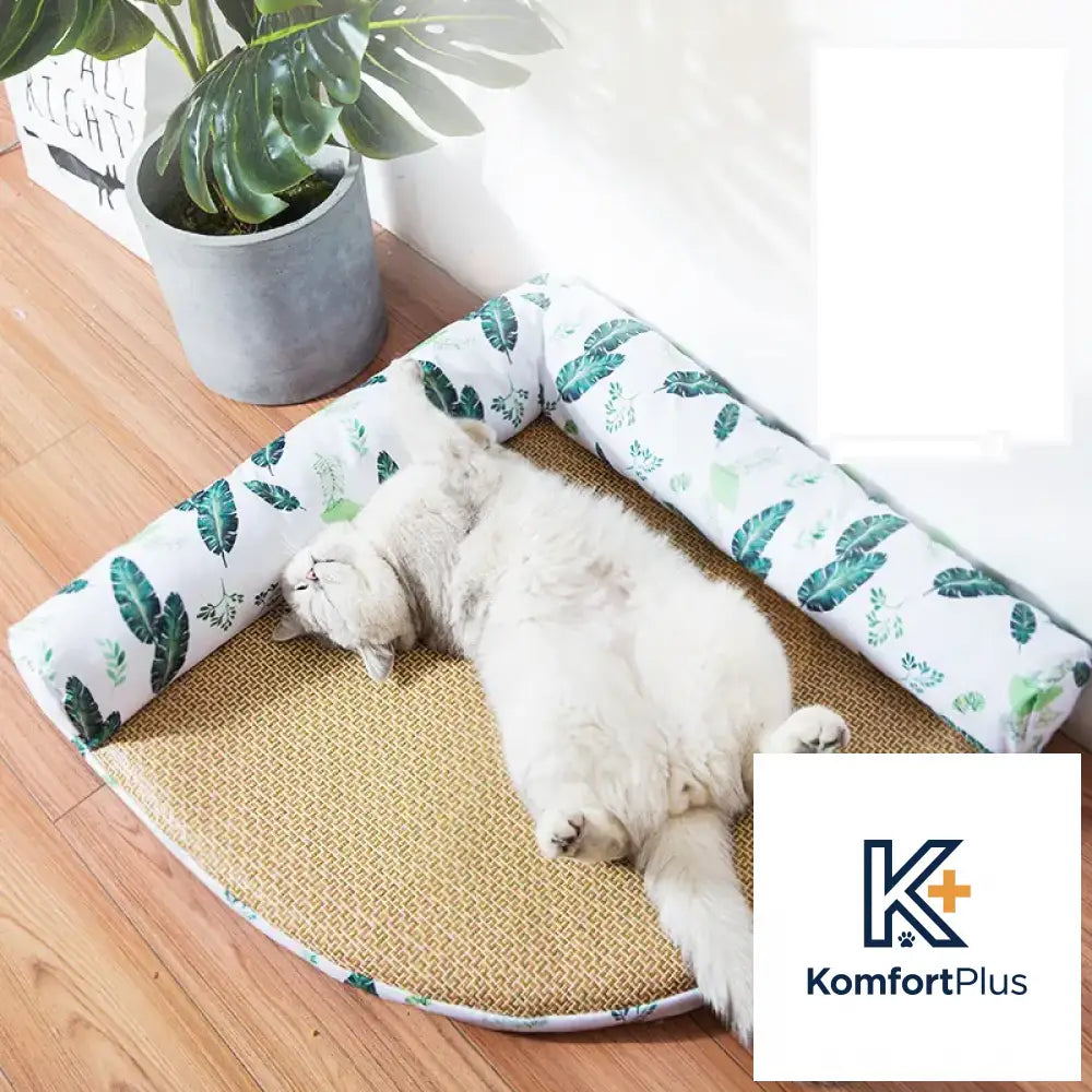 Four Seasons Universal Doghouse Mat for Summer Use Fan shaped green leaf / S