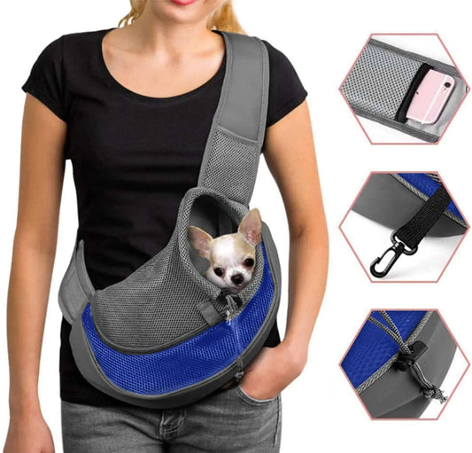 Dog Pet Sling Carrier Puppy Cat Sling Mesh Carrying Bag Adjustable Strap Breathble Small Dog Cat Satchel Carrier Hand Free Safe Front Backpack Soft Foldable Pet Purse Pouch Travel Outdoor