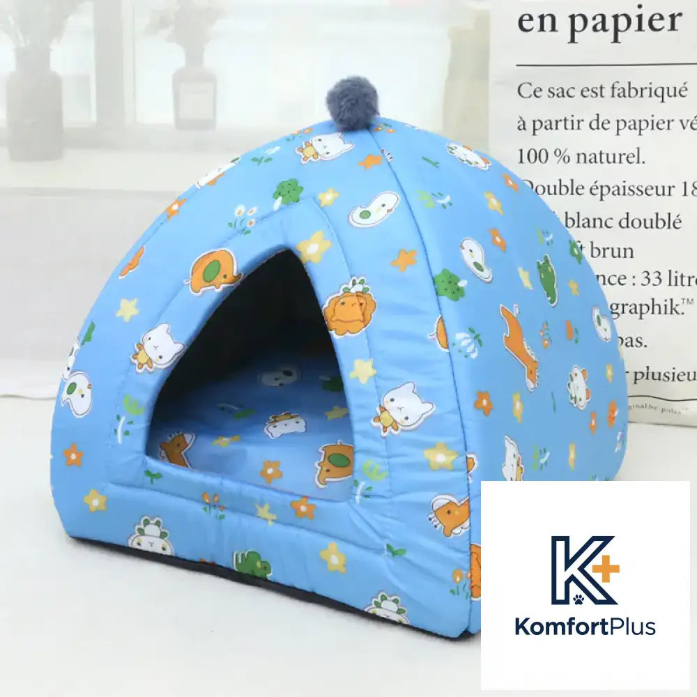 Multi-Use Washable Pet Bed for Cats and Dogs Triangle House nest-blue cartoon (spring and summer) / Medium-34*34 * 36cm