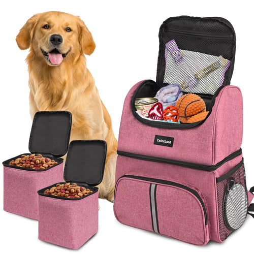 Txinrbood Hunde-Reisetasche, Hunde-Rucksack mit Futterbehälter für Wander- und Campingausflüge, Rosa