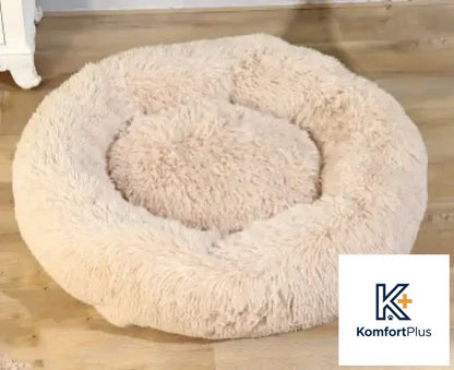 Plush Round Pet Bed for Cats and Dogs Beige / 40cm