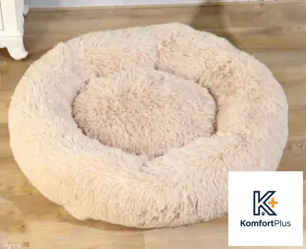Plush Round Pet Bed for Cats and Dogs Beige / 60cm