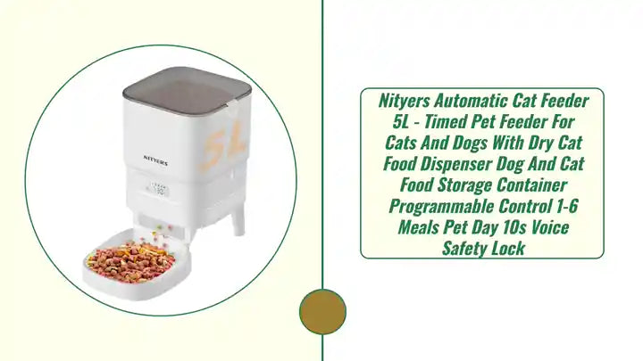 Nityers Automatic Cat Feeder 5L - Timed Pet Feeder for Cats and Dogs with Dry Cat Food Dispenser Dog and Cat Food Storage Container Programmable Control 1-6 Meals Pet Day 10s Voice Safety Lock by@Outfy