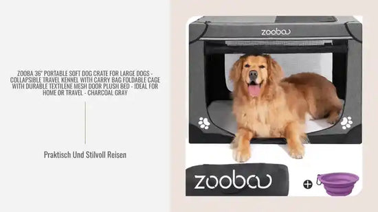 Zooba 36" Portable Soft Dog Crate for Large Dogs - Collapsible Travel Kennel with Carry Bag Foldable Cage with Durable Textilene Mesh Door Plush Bed - Ideal for Home or Travel - Charcoal Gray by@Outfy