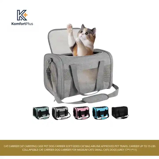 Cat carrier Cat Carrying Case Pet Dog Carrier Soft-Sided Cat Bag Airline Approved Pet Travel Carrier Up to 15 Lbs Collapsible Cat Carrier Dog Carrier for Medium Cats Small Cats Dogs (grey 17*11*11) by@Outfy