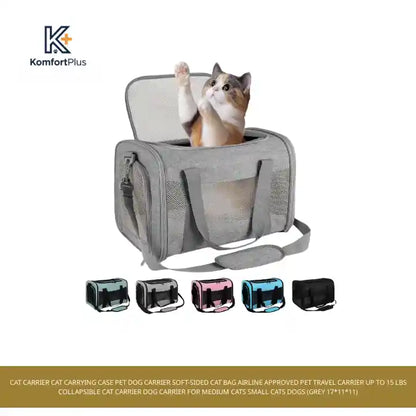 Cat carrier Cat Carrying Case Pet Dog Carrier Soft-Sided Cat Bag Airline Approved Pet Travel Carrier Up to 15 Lbs Collapsible Cat Carrier Dog Carrier for Medium Cats Small Cats Dogs (grey 17*11*11) by@Outfy