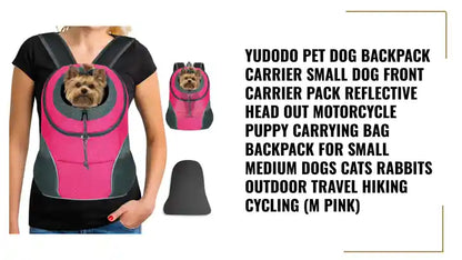 YUDODO Pet Dog Backpack Carrier Small Dog Front Carrier Pack Reflective Head Out Motorcycle Puppy Carrying Bag Backpack for Small Medium Dogs Cats Rabbits Outdoor Travel Hiking Cycling (M Pink) by@Outfy