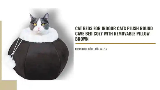 Cat Beds for Indoor Cats Plush Round Cave Bed Cozy with Removable Pillow Brown by@Outfy