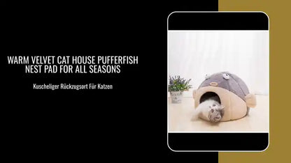 Warm Velvet Cat House Pufferfish Nest Pad for All Seasons by@Outfy