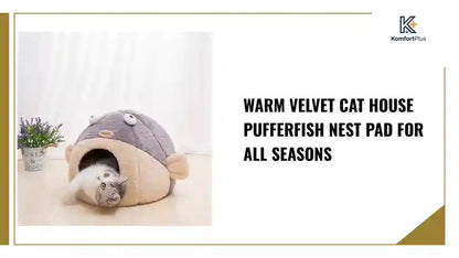 Warm Velvet Cat House Pufferfish Nest Pad for All Seasons by@Outfy