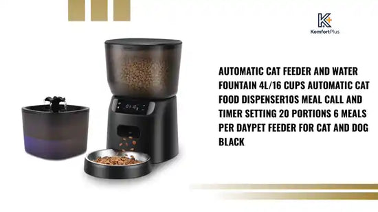 Automatic Cat Feeder and Water Fountain 4L/16 Cups Automatic Cat Food Dispenser10s Meal Call and Timer Setting 20 Portions 6 Meals Per DayPet Feeder for Cat and Dog Black by@Outfy