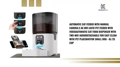 Automatic Cat Feeder with Manual Camera:2.4G WiFi Auto Pet Feeder with VideoAutomatic Cat Food Dispenser with Two-Way AudioDetachable for Easy Clean with Pet Placematfor Small Dog - 6L/25 Cup by@Outfy