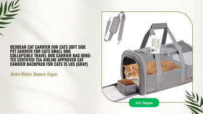 Bejibear Cat Carrier for Cats Soft Side Pet Carrier for Cats Small Dog Collapsible Travel Dog Carrier Bag Oeko-TEX Certified TSA Airline Approved Cat Carrier Backpack for Cats 15 lbs (Gray) by@Outfy