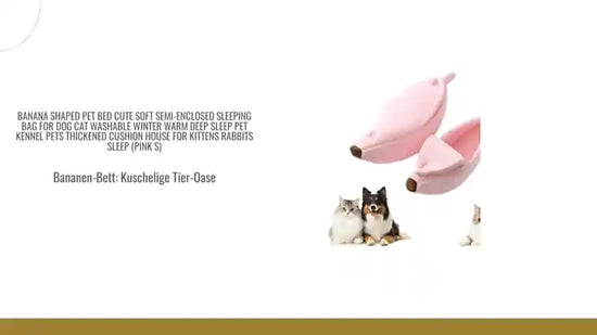 Banana Shaped Pet Bed Cute Soft Semi-Enclosed Sleeping Bag for Dog Cat Washable Winter Warm Deep Sleep Pet Kennel Pets Thickened Cushion House for Kittens Rabbits Sleep (Pink S) by@Outfy