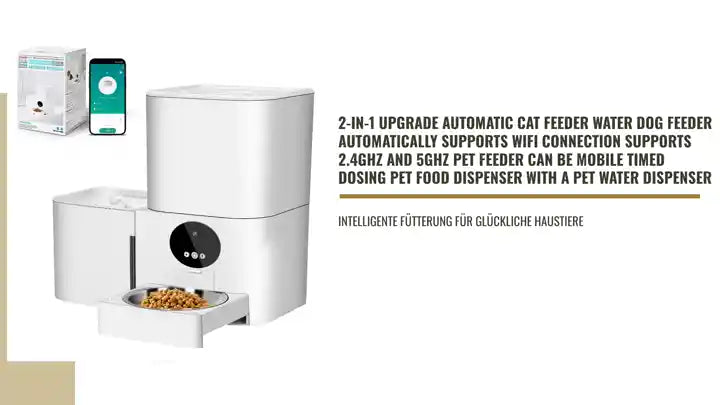 2-in-1 Upgrade Automatic Cat Feeder Water Dog Feeder Automatically Supports WiFi Connection Supports 2.4GHz and 5GHz Pet Feeder Can Be Mobile Timed Dosing Pet Food Dispenser with a Pet Water Dispenser by@Outfy