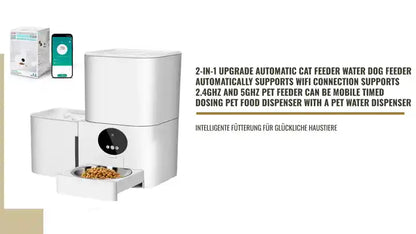 2-in-1 Upgrade Automatic Cat Feeder Water Dog Feeder Automatically Supports WiFi Connection Supports 2.4GHz and 5GHz Pet Feeder Can Be Mobile Timed Dosing Pet Food Dispenser with a Pet Water Dispenser by@Outfy