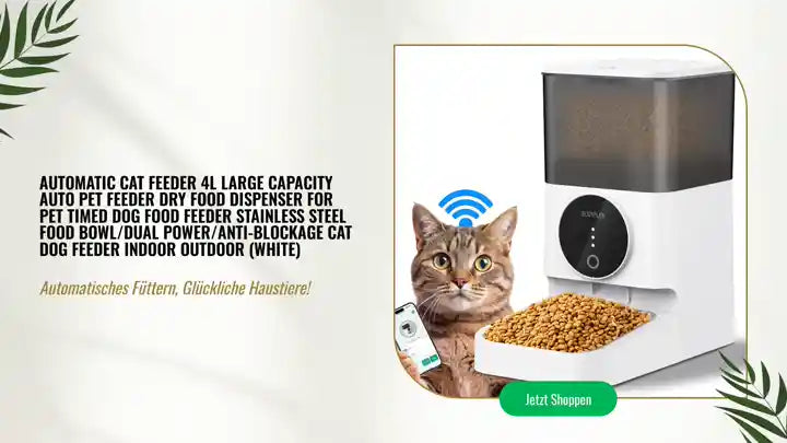 Automatic Cat Feeder 4L Large Capacity Auto Pet Feeder Dry Food Dispenser for Pet Timed Dog Food Feeder Stainless Steel Food Bowl/Dual Power/Anti-Blockage Cat Dog Feeder Indoor Outdoor (White) by@Outfy