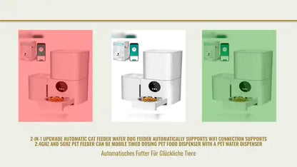 2-in-1 Upgrade Automatic Cat Feeder Water Dog Feeder Automatically Supports WiFi Connection Supports 2.4GHz and 5GHz Pet Feeder Can Be Mobile Timed Dosing Pet Food Dispenser with a Pet Water Dispenser by@Outfy