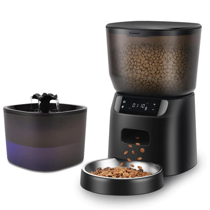 Automatischer Futter- und Wasserspender für Katzen (4 l/16 Tassen), automatischer Futterspender, 10-Sekunden-Mahlzeitensignal und Timer-Funktion, 20 Portionen, 6 Mahlzeiten pro Tag, geeignet für Katzen und Hunde, schwarz