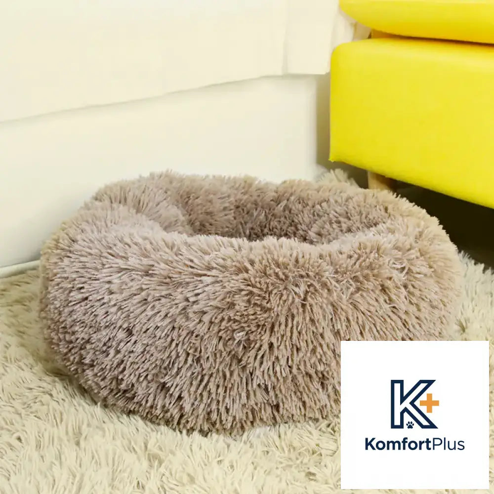 Round Plush Dog Bed for Deep Sleep - Small to Medium Khaki / M