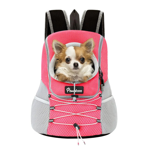 Pawaboo Pet Dog Carrier Backpack Puppy Dog Travel Front Carrier for Small Medium Dogs Cats Adjustable Breathable Dog Carrying Backpack with Safety Strips for Hiking Walking (Pink M Up to 10 lbs)